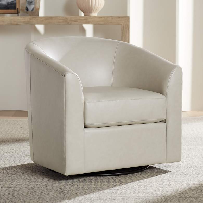 Image 1 Studio 55D Barrel 30 3/4" Wide Creme Faux Leather Swivel Chair