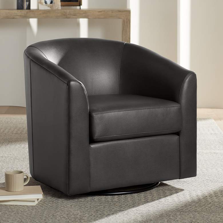 Image 2 Studio 55D Barrel 30 3/4" Wide Dark Gray Faux Leather Swivel Chair