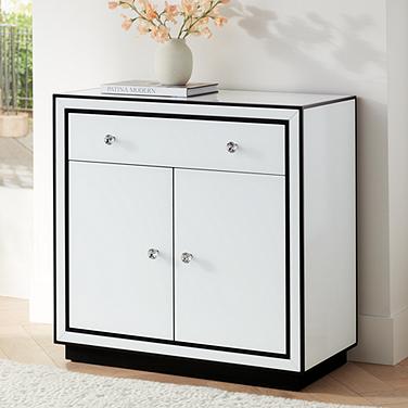 Studio 55D Biscaya 31 1/2" White Reverse Painted Glass Accent Chest