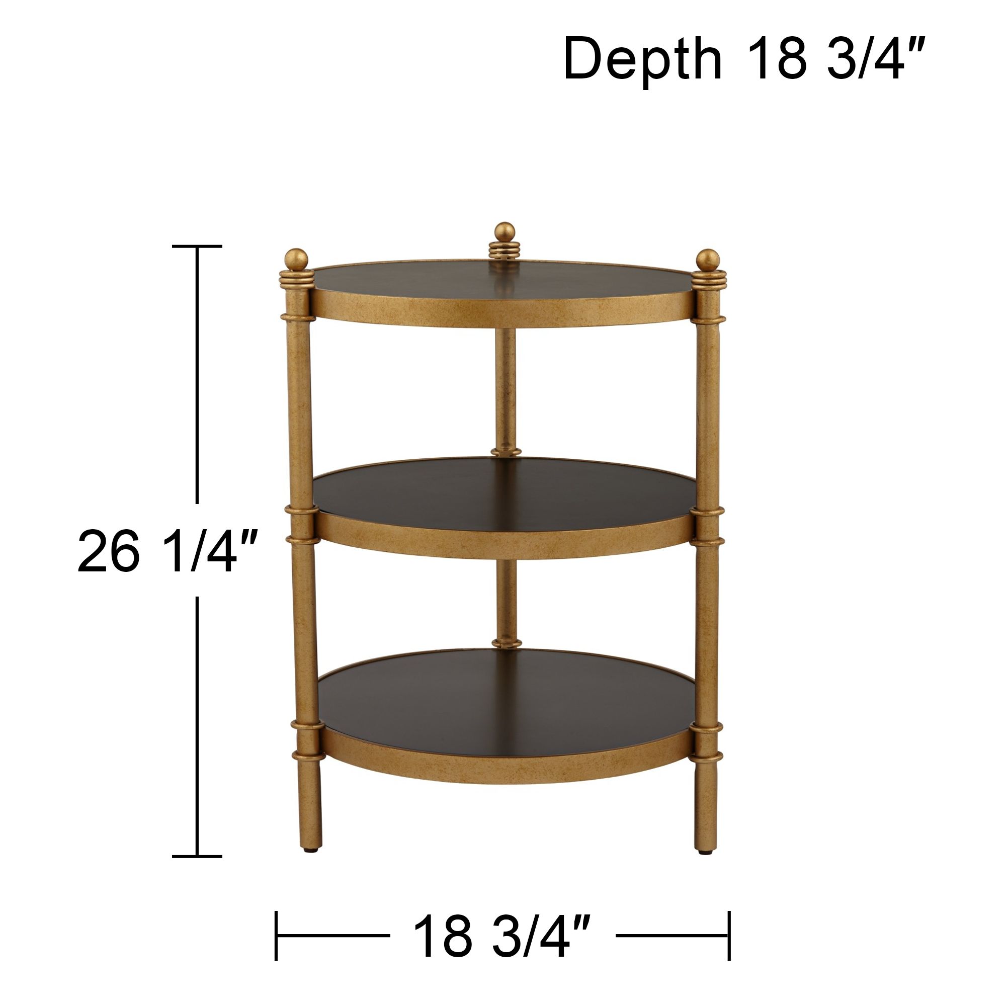 Studio 55D Cason 18 3/4" Wide Black and Gold Round 3-Tier Side Table