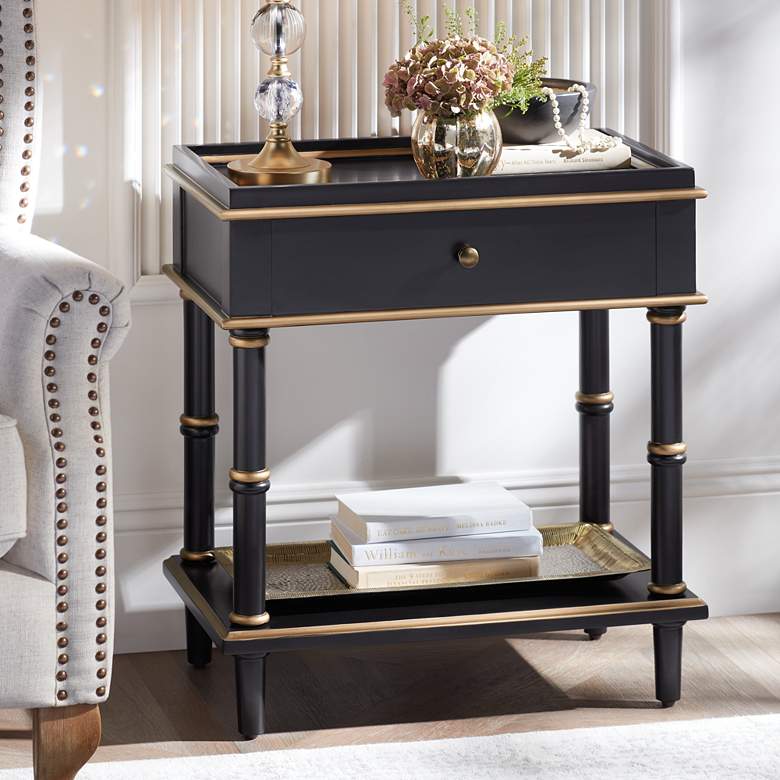 Image 1 Studio 55D Cason 24" Black and Gold Rectangular Side Table with Drawer