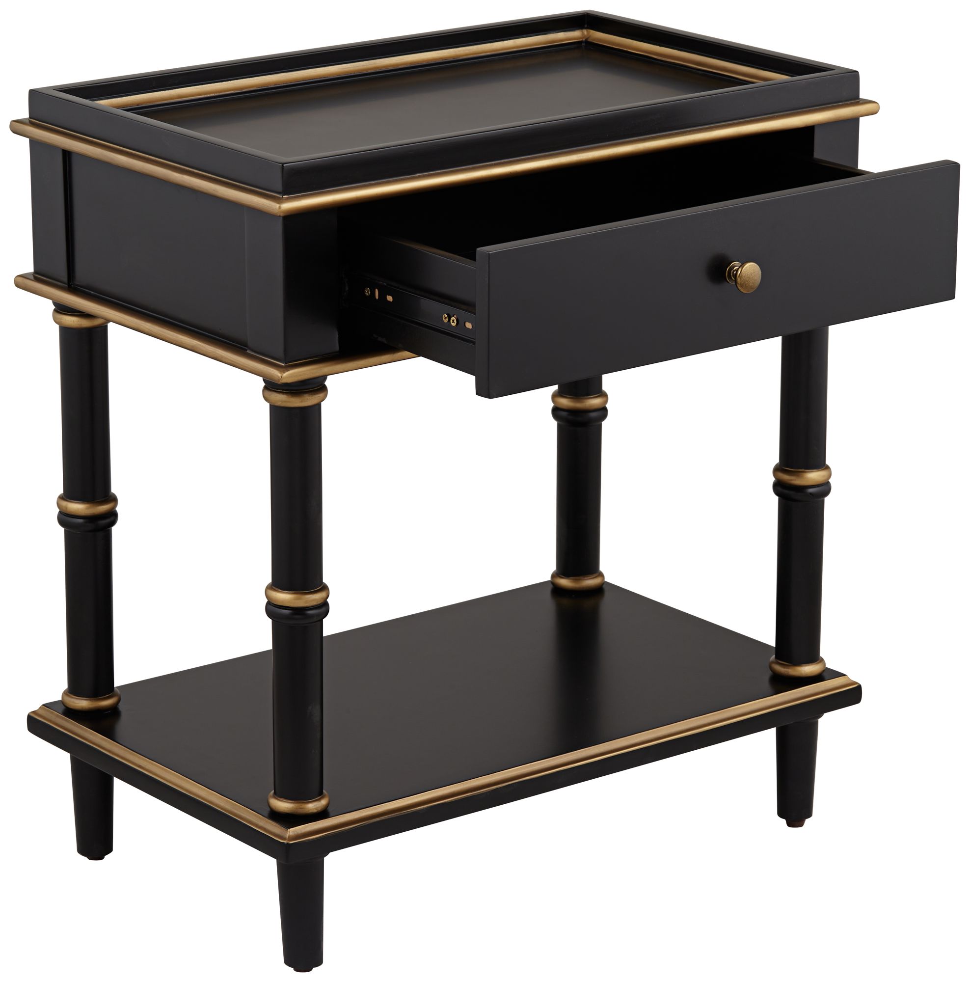 Studio 55D Cason 24" Black and Gold Rectangular Side Table with Drawer