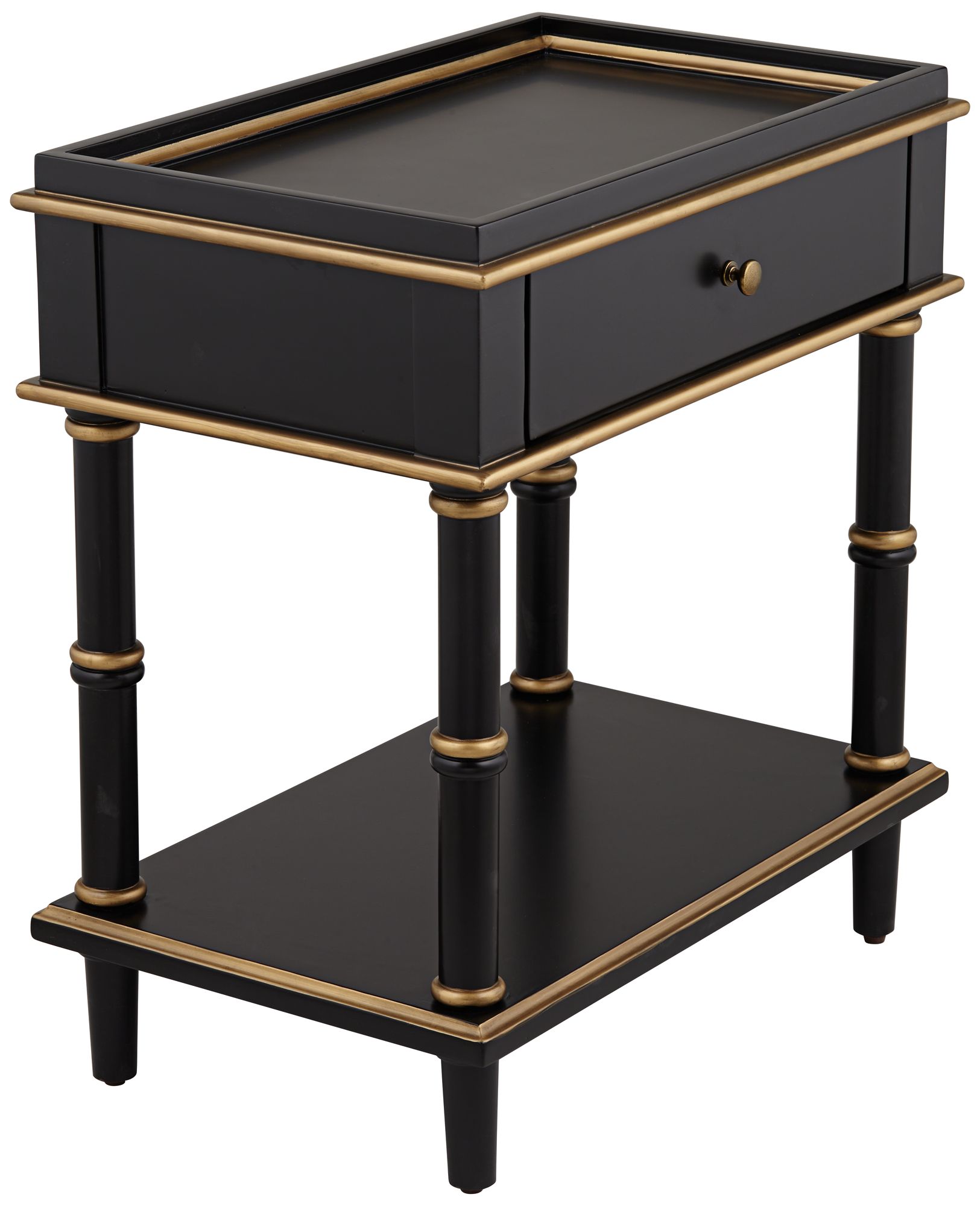 Studio 55D Cason 24" Black and Gold Rectangular Side Table with Drawer