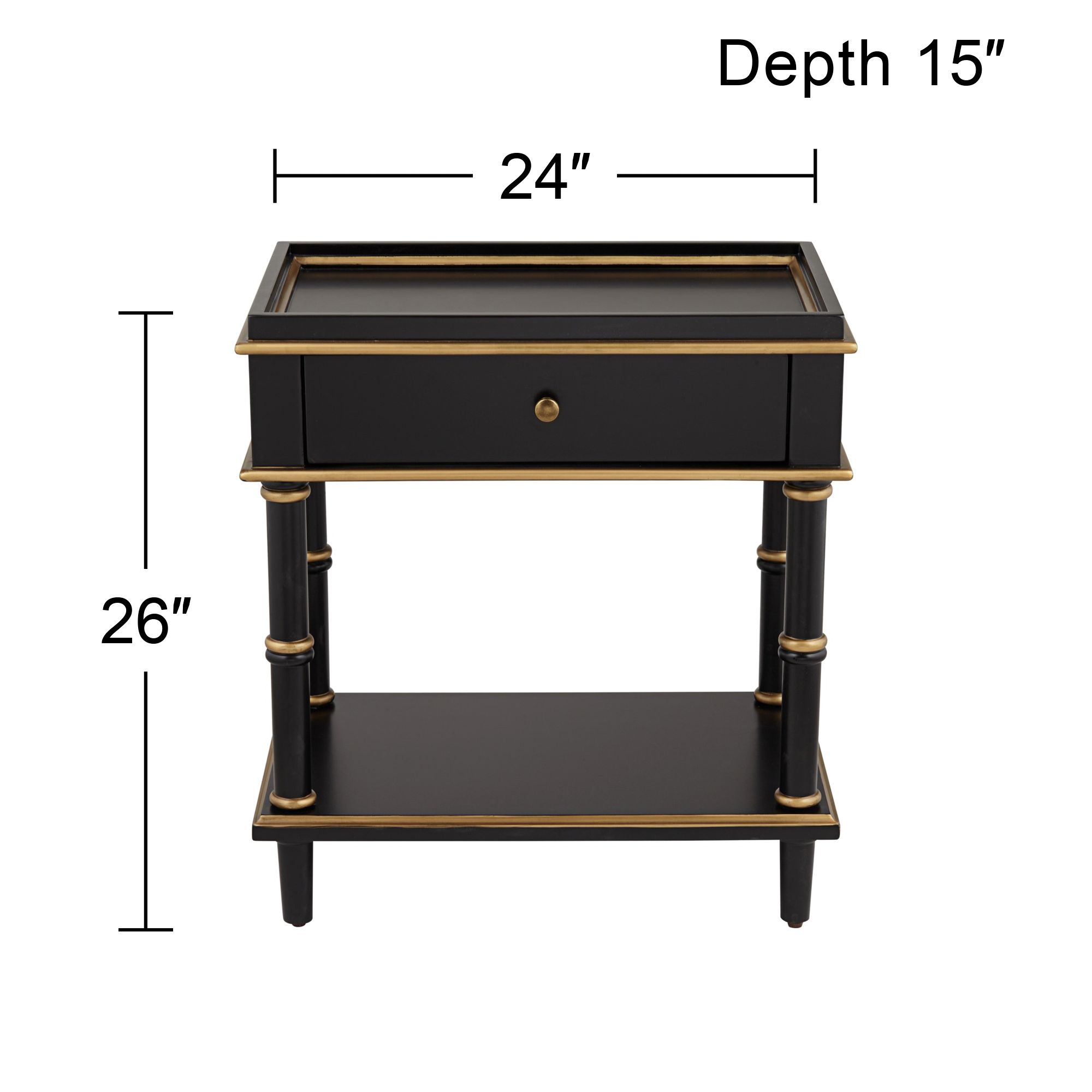 Studio 55D Cason 24" Black and Gold Rectangular Side Table with Drawer