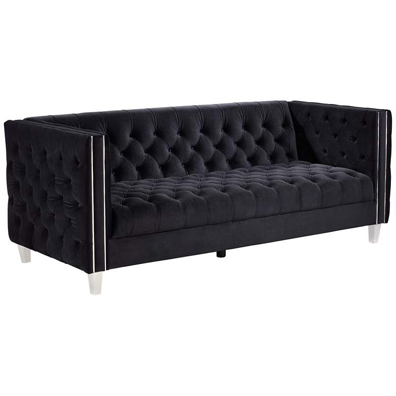 Image 3 Studio 55D City 88 1/2" Wide Modern Black Velvet Tufted Sofa