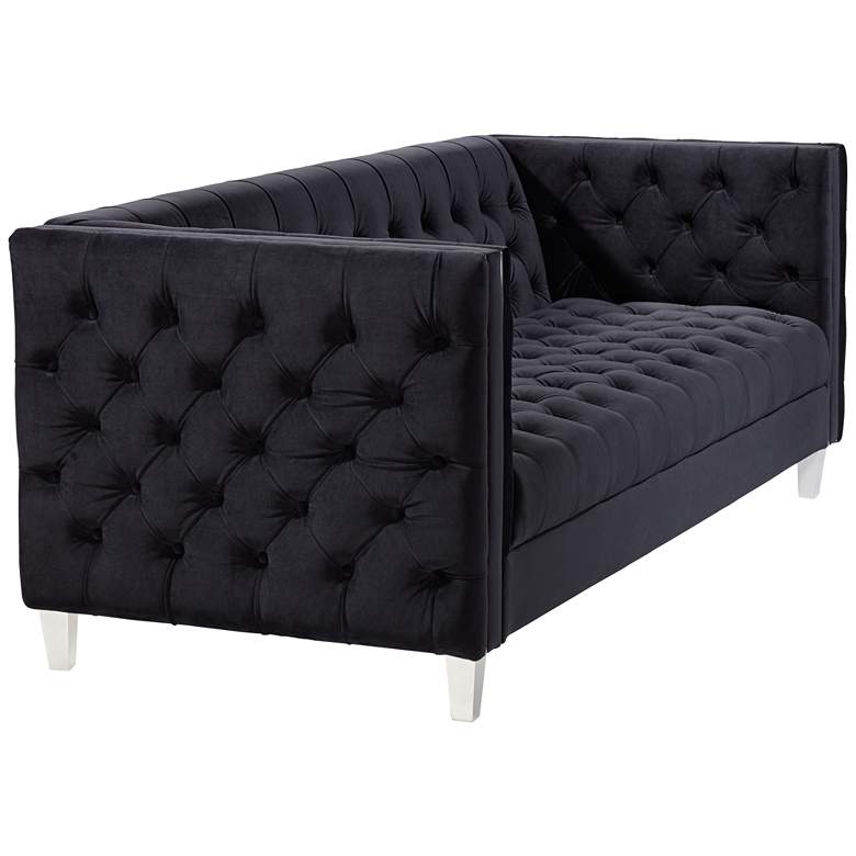 Image 7 Studio 55D City 88 1/2" Wide Modern Black Velvet Tufted Sofa more views
