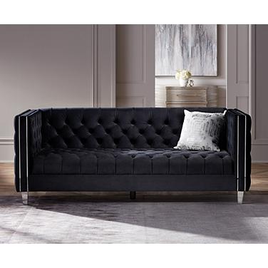 Studio 55D City 88 1/2" Wide Modern Black Velvet Tufted Sofa