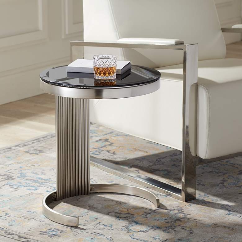 Image 1 Studio 55D Georgina 18" Art Deco Black and Satin Pleated End Table