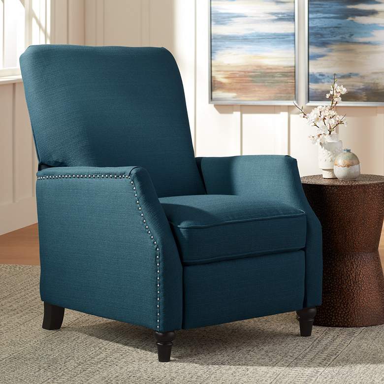 Image 1 Studio 55D Katy 29" Wide Blue Linen Push Back Recliner Chair