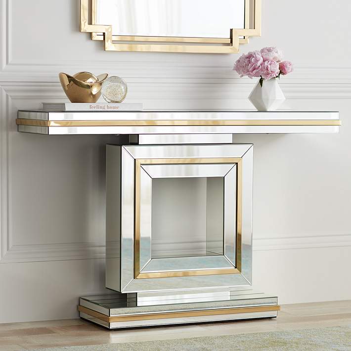 Modern Mirrored Console Table 47.2" Mirrored Desk Silver Console Table