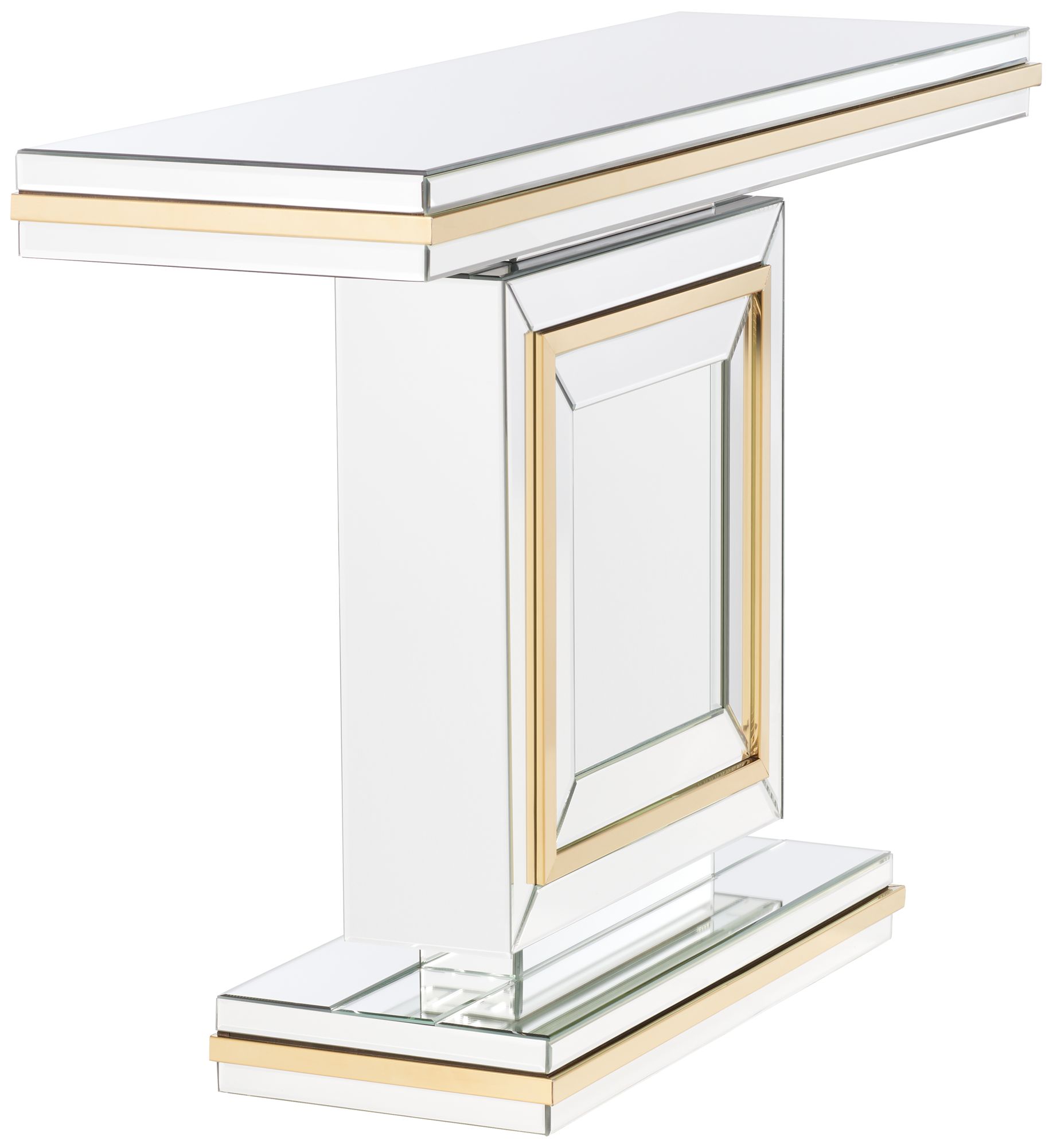 Studio 55D Laila 48" Wide Gold-Trimmed Mirrored Console Table in scene