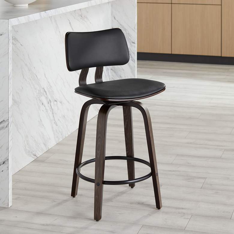 Image 1 Studio 55D Luke 25 3/4" High Black Faux Leather Counter Stool