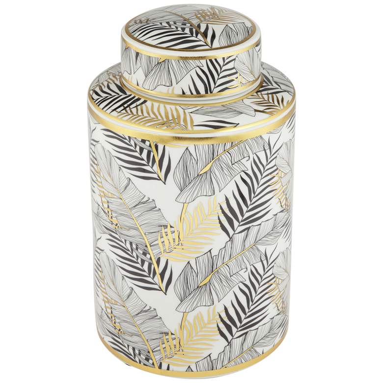 Image 1 Studio 55D Palm Leaf 12 inch High Decorative Porcelain Jar with Lid