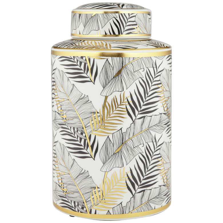 Image 3 Studio 55D Palm Leaf 12" High Decorative Porcelain Jar with Lid more views