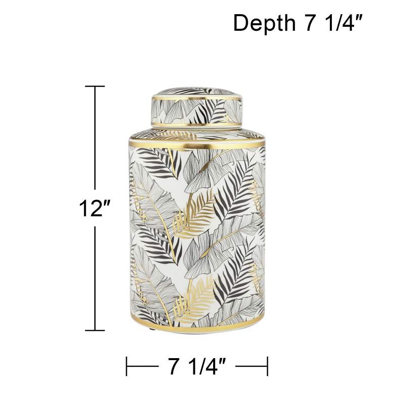 Image 5 Studio 55D Palm Leaf 12" High Decorative Porcelain Jar with Lid more views