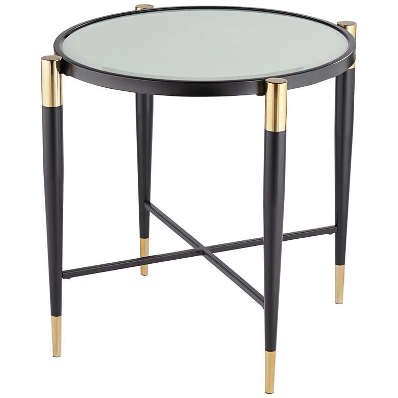 Image 3 Studio 55D Peter 25" Wide Matte Black and Gold Classic Glass End Table
