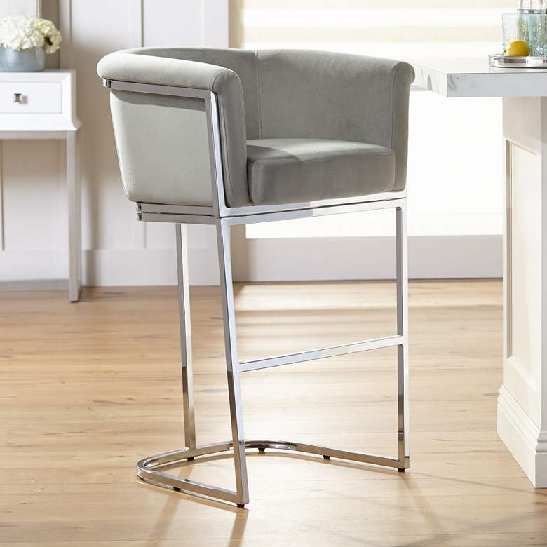 Image 2 Studio 55D Reign 25 1/2" Wide Gray Velvet and Chrome Modern Bar Stool