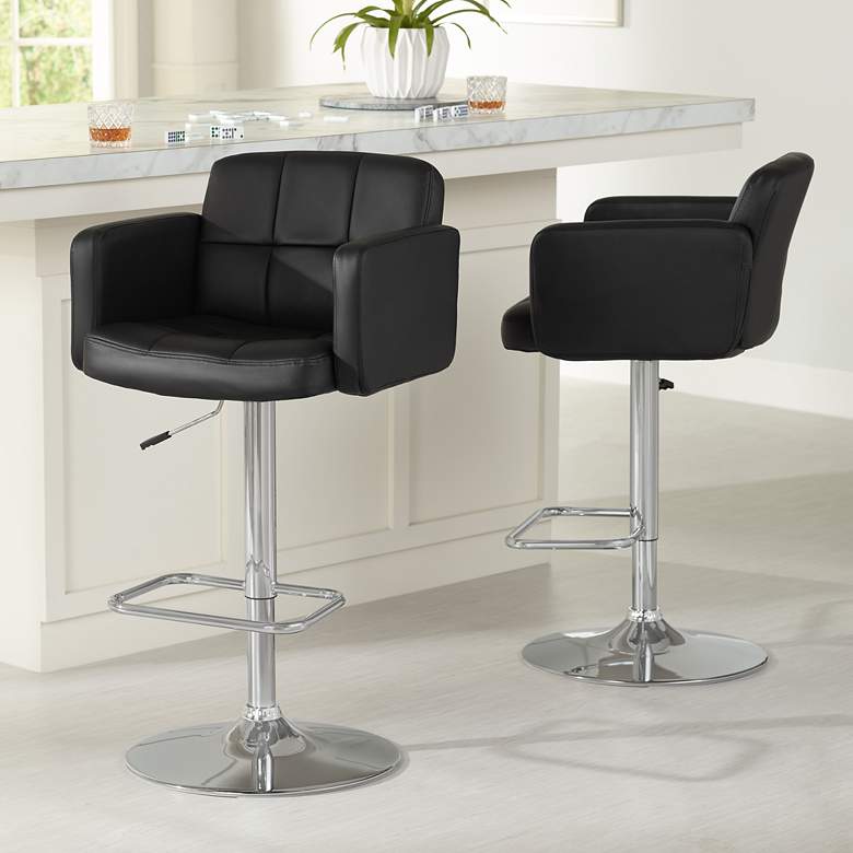 Image 1 Studio 55D Trek Adjustable Black Faux Leather Swivel Bar Stools Set of 2