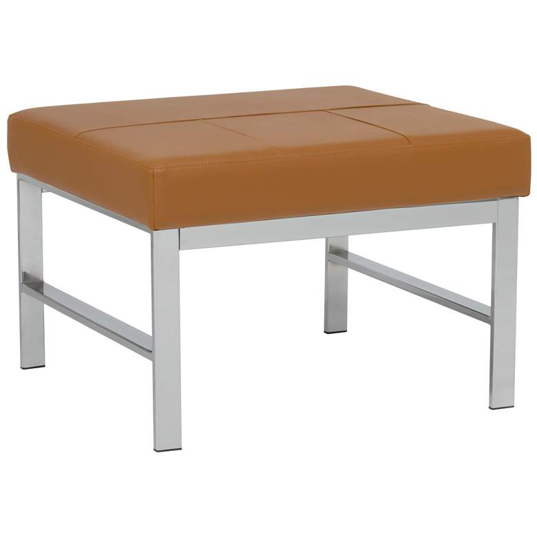 Image 1 Studio Designs Home Atlas Square Ottoman Blended Leather, Chrome / Caramel