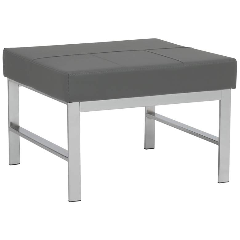 Image 1 Studio Designs Home Atlas Square Ottoman Blended Leather, Chrome /Smoke