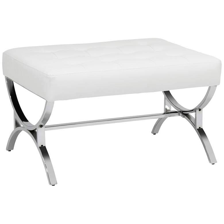 Image 2 Studio Designs Home Newel 30" Chrome and White Leather Modern Ottoman
