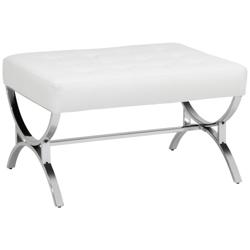 Studio Designs Home Newel 30" Chrome and White Leather Modern Ottoman