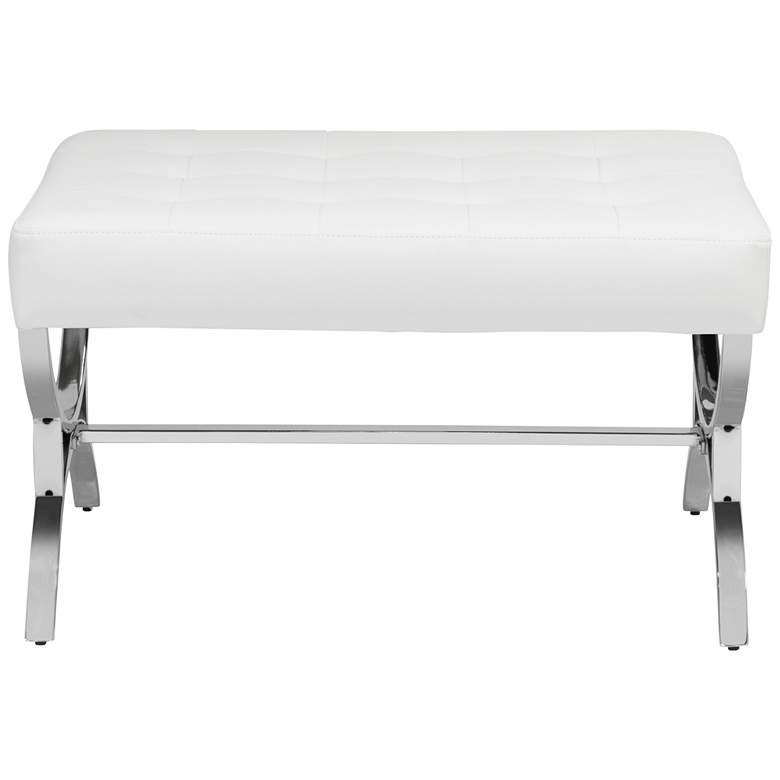 Image 6 Studio Designs Home Newel 30" Chrome and White Leather Modern Ottoman more views