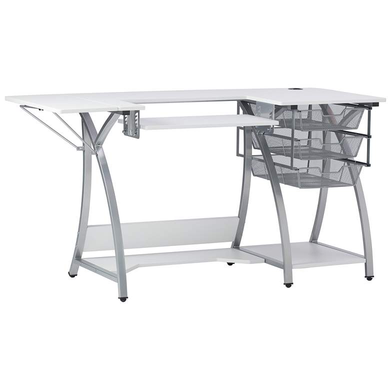Image 1 Studio Designs Pro Stitch Sewing/Office Desk with Storage-Silver White