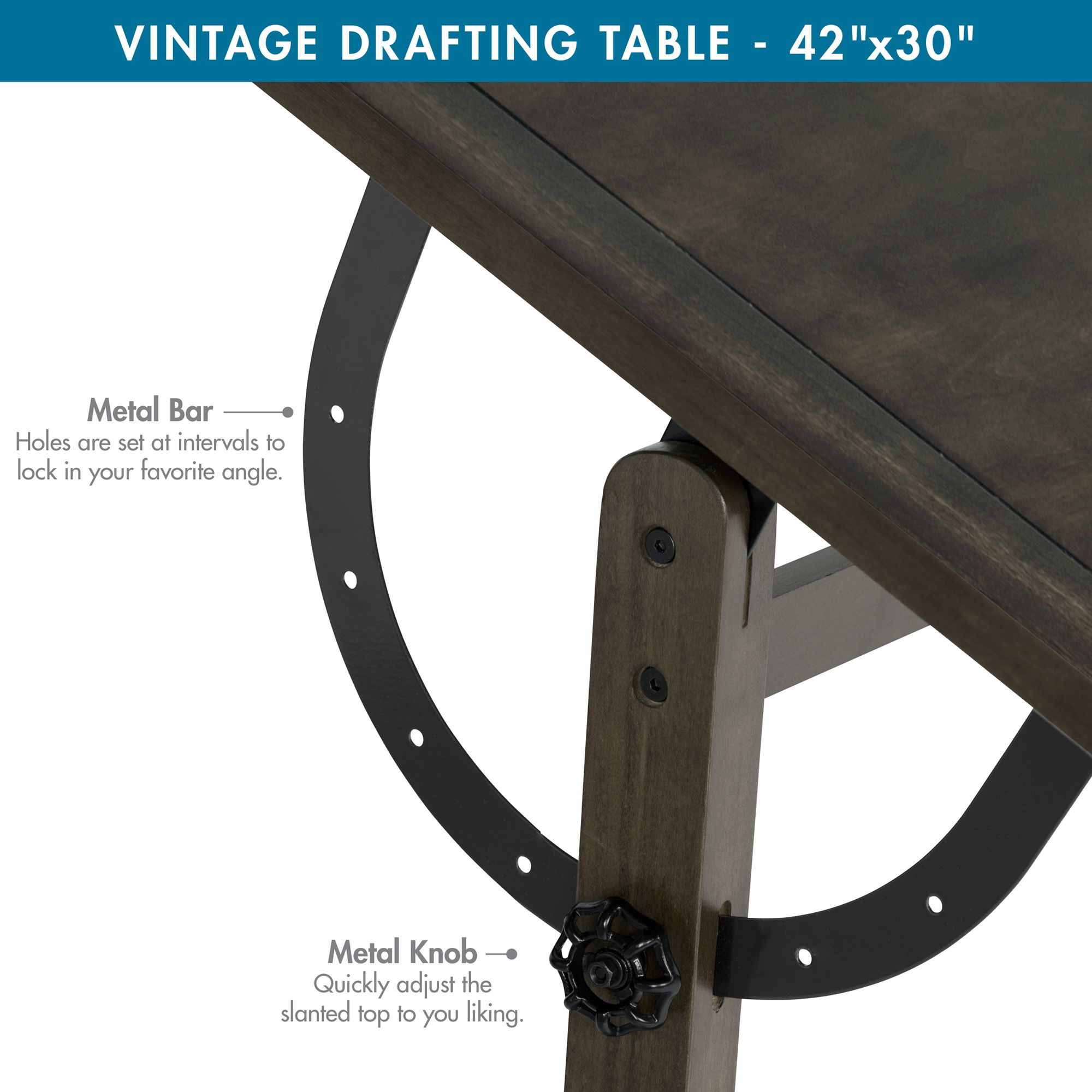 Image 5 Studio Designs Vintage Wood Desk with 42" x 30" Adjustable Top-Black more views