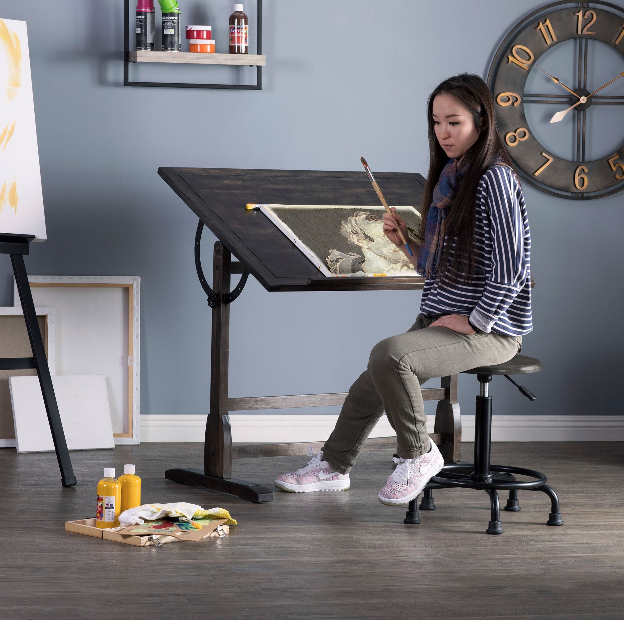 Studio Designs Vintage Wood Desk with 42" x 30" Adjustable Top-Black