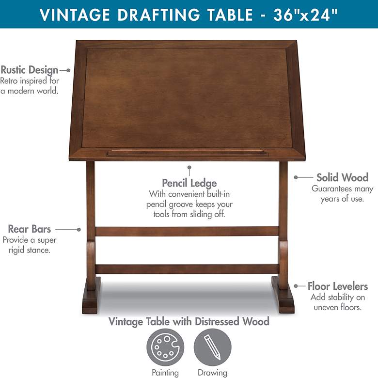 Image 4 Studio Designs Vintage Wood Table with 36" x 24" Adjustable Top- Oak more views