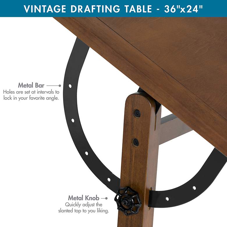 Image 5 Studio Designs Vintage Wood Table with 36" x 24" Adjustable Top- Oak more views