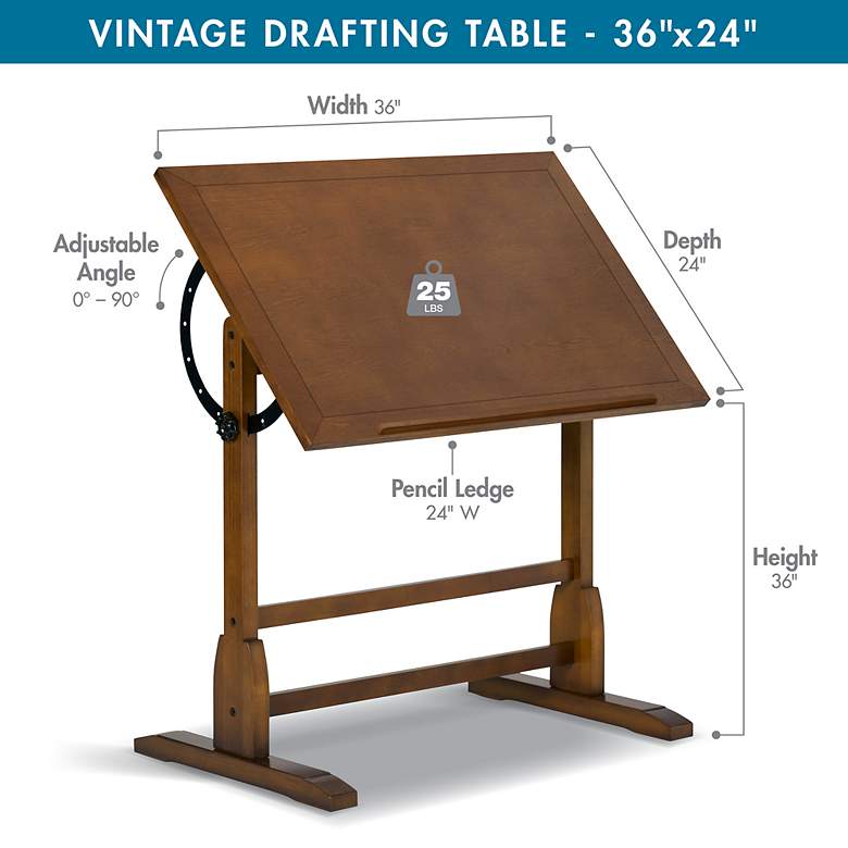 Image 6 Studio Designs Vintage Wood Table with 36" x 24" Adjustable Top- Oak more views