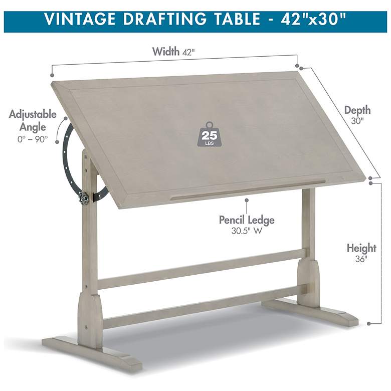 Image 4 Studio Designs Vintage Wood Table with 42" x 30" Adjustable Top-White more views