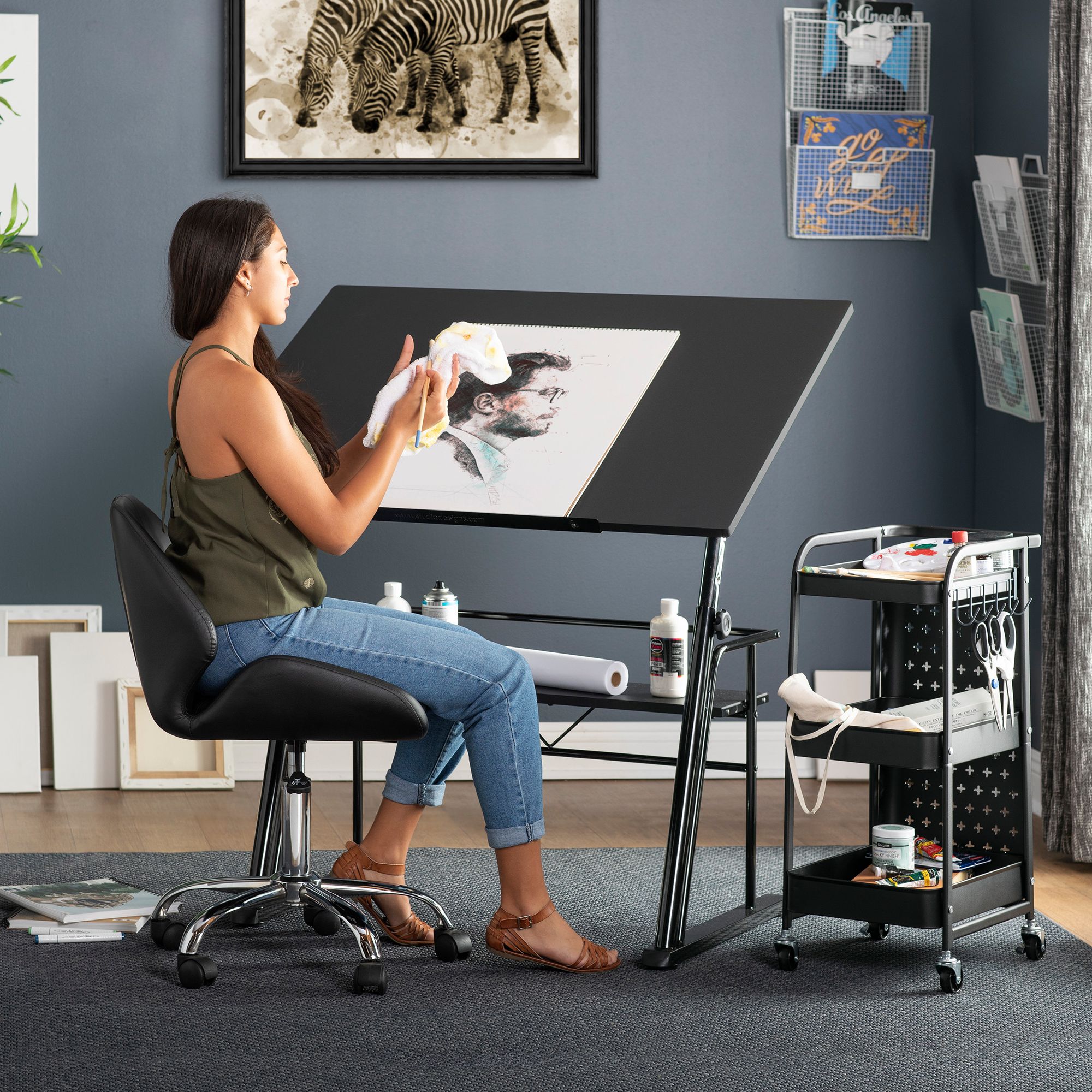 Studio Designs Zenith Drafting Desk Height and Top Adjustable-Black