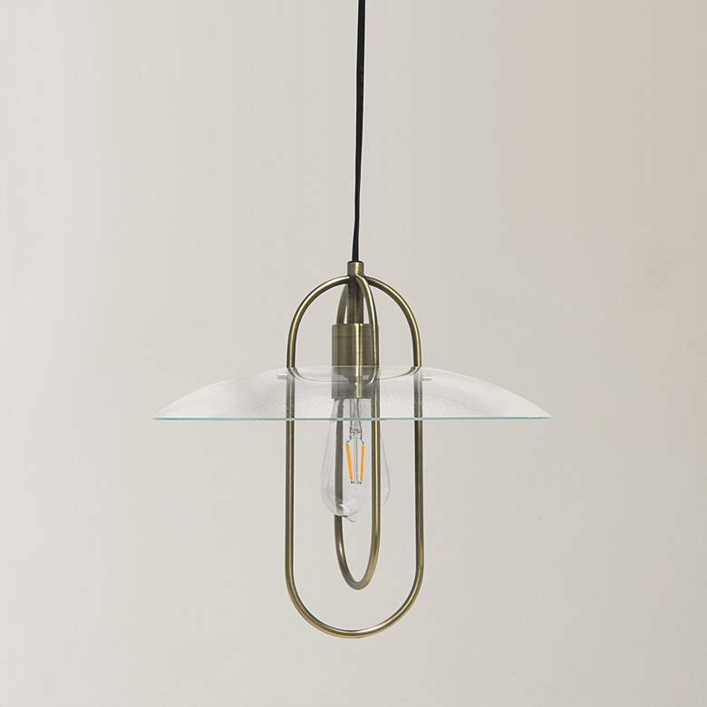 Image 1 Studio Loft 13 1/2 inch Wide Antique Brass Metal Pendant Light