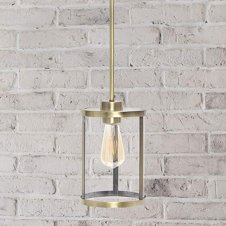 Image 1 Studio Loft 6 3/4" Wide Antique Brass Metal Mini Pendant