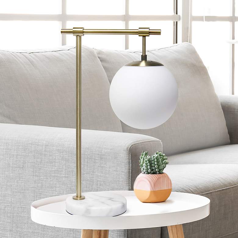 Image 1 Studio Loft Antique Brass and Marble Globe Accent Table Lamp