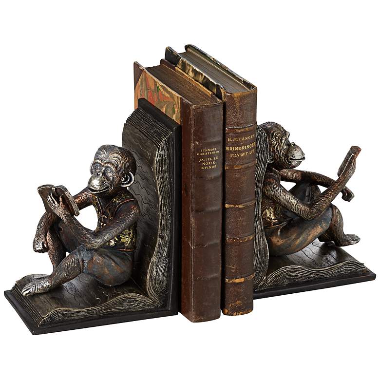 Image 1 Studious Reading Monkeys 7 1/2 inch High Bookends Set