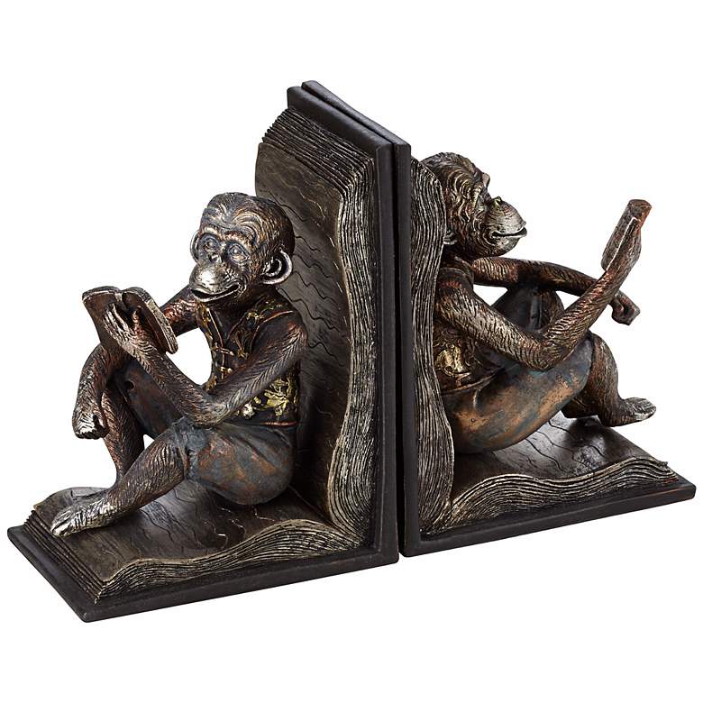 Image 2 Studious Reading Monkeys 7 1/2" High Bookends Set more views