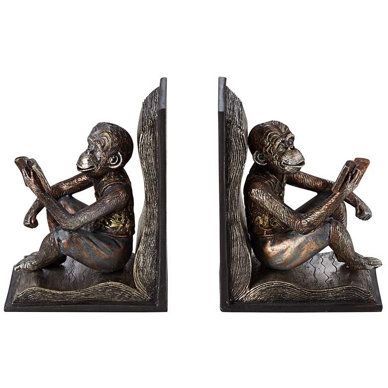 Image 3 Studious Reading Monkeys 7 1/2" High Bookends Set more views