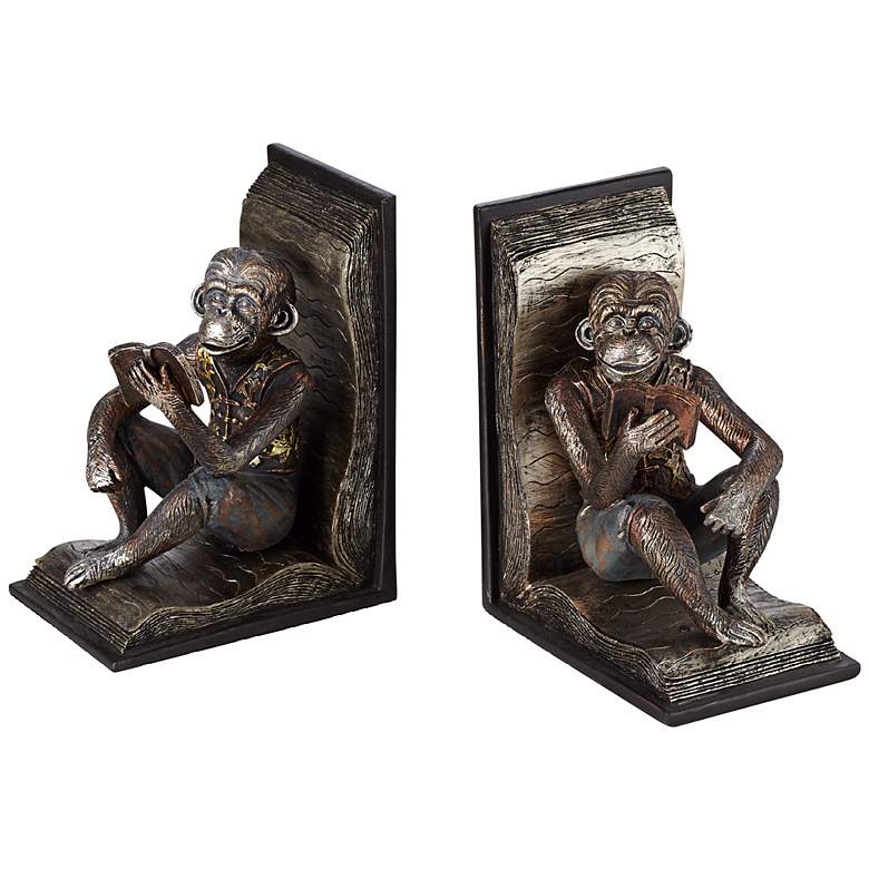 Image 4 Studious Reading Monkeys 7 1/2" High Bookends Set more views