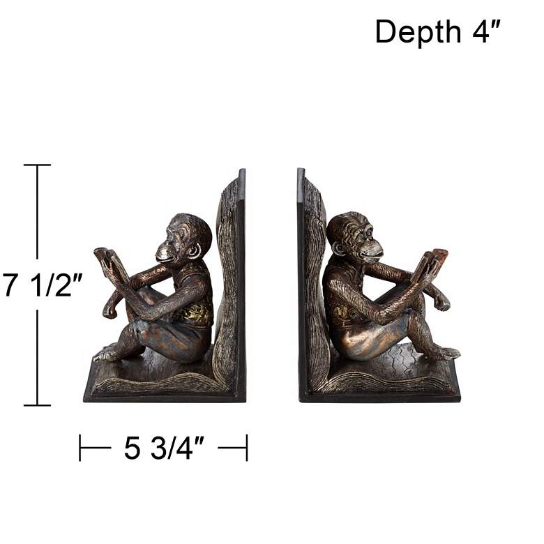 Image 6 Studious Reading Monkeys 7 1/2" High Bookends Set more views
