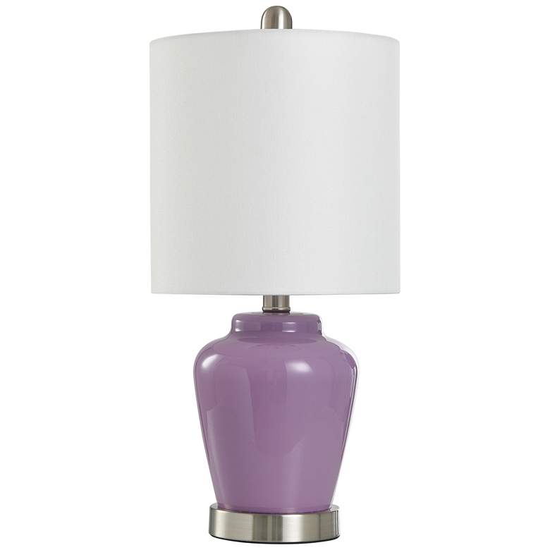 Image 2 Stylecraft 18 1/2" White Linen Shade Lilac Purple Accent Table Lamp