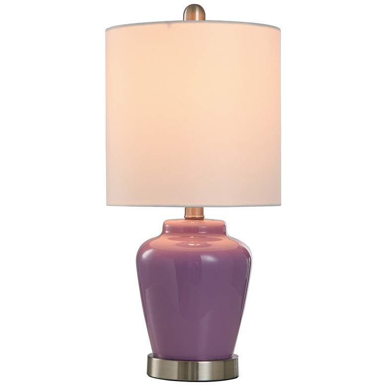 Image 6 Stylecraft 18 1/2" White Linen Shade Lilac Purple Accent Table Lamp more views