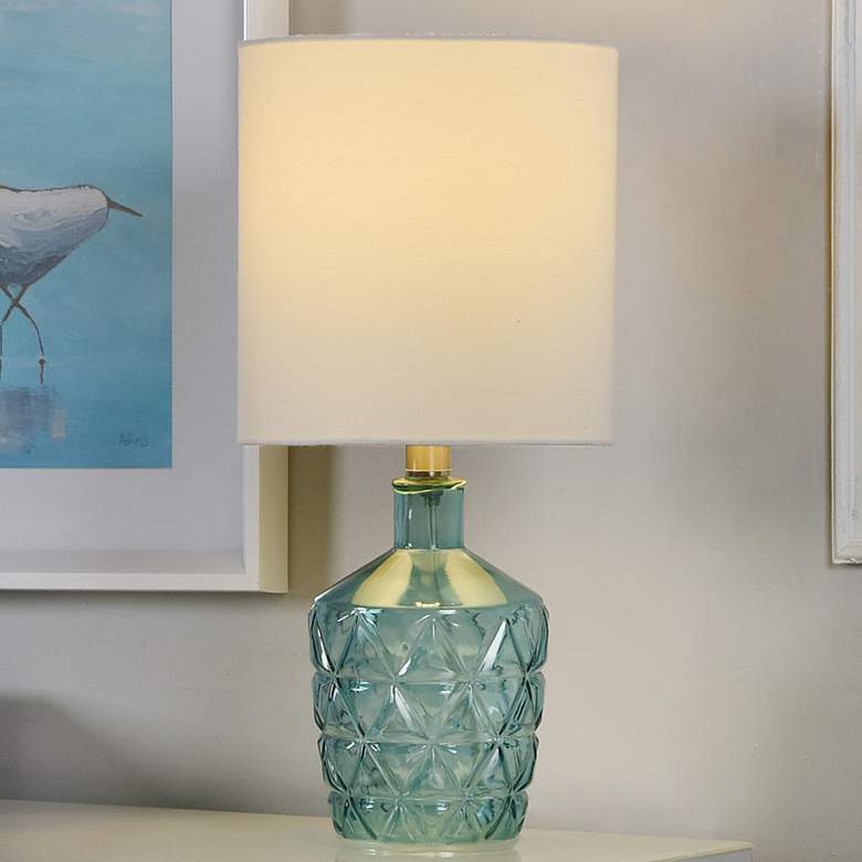Image 1 Stylecraft 18 inch High Textured Blue Glass Accent Table Lamp