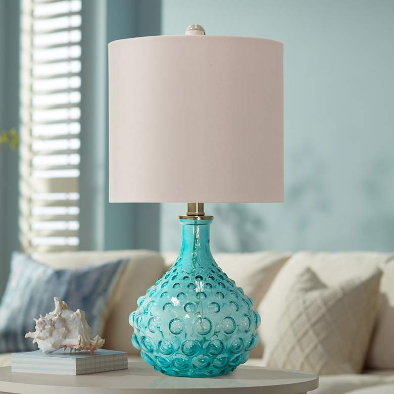 Image 1 Stylecraft 20 inch Coastal Blue Textured Glass Table Lamp