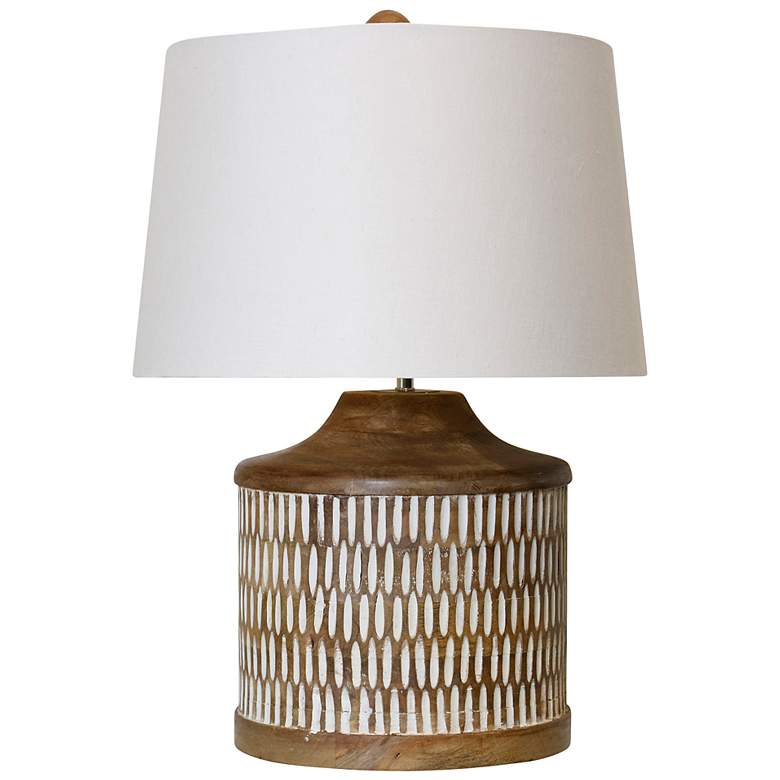 Image 1 Stylecraft 20" High Painted White and Carved Wood Accent Table Lamp