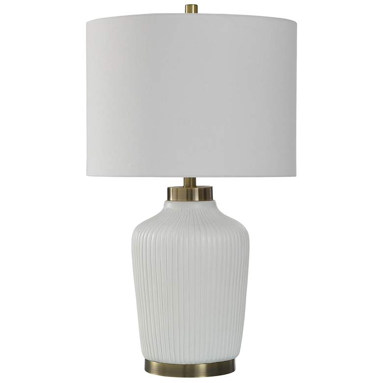 Image 1 StyleCraft 27.75"H Satin Halifax White And Gold Table Lamp w/ White Sh