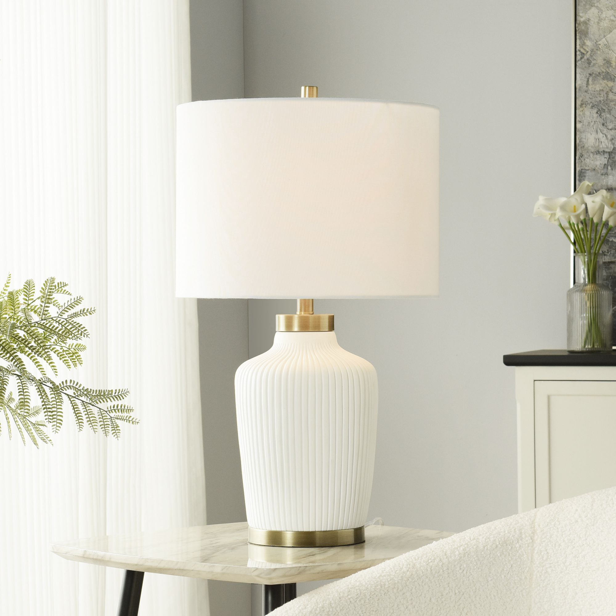 StyleCraft 27.75"H Satin Halifax White And Gold Table Lamp w/ White Sh